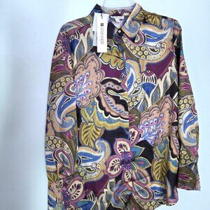 NWT Spanner Gold & Purple Paisley Blouse Size M